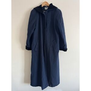 Mario De Pinto Extra Long Wool Coat 100% Velvet Trim Vintage Navy Womens